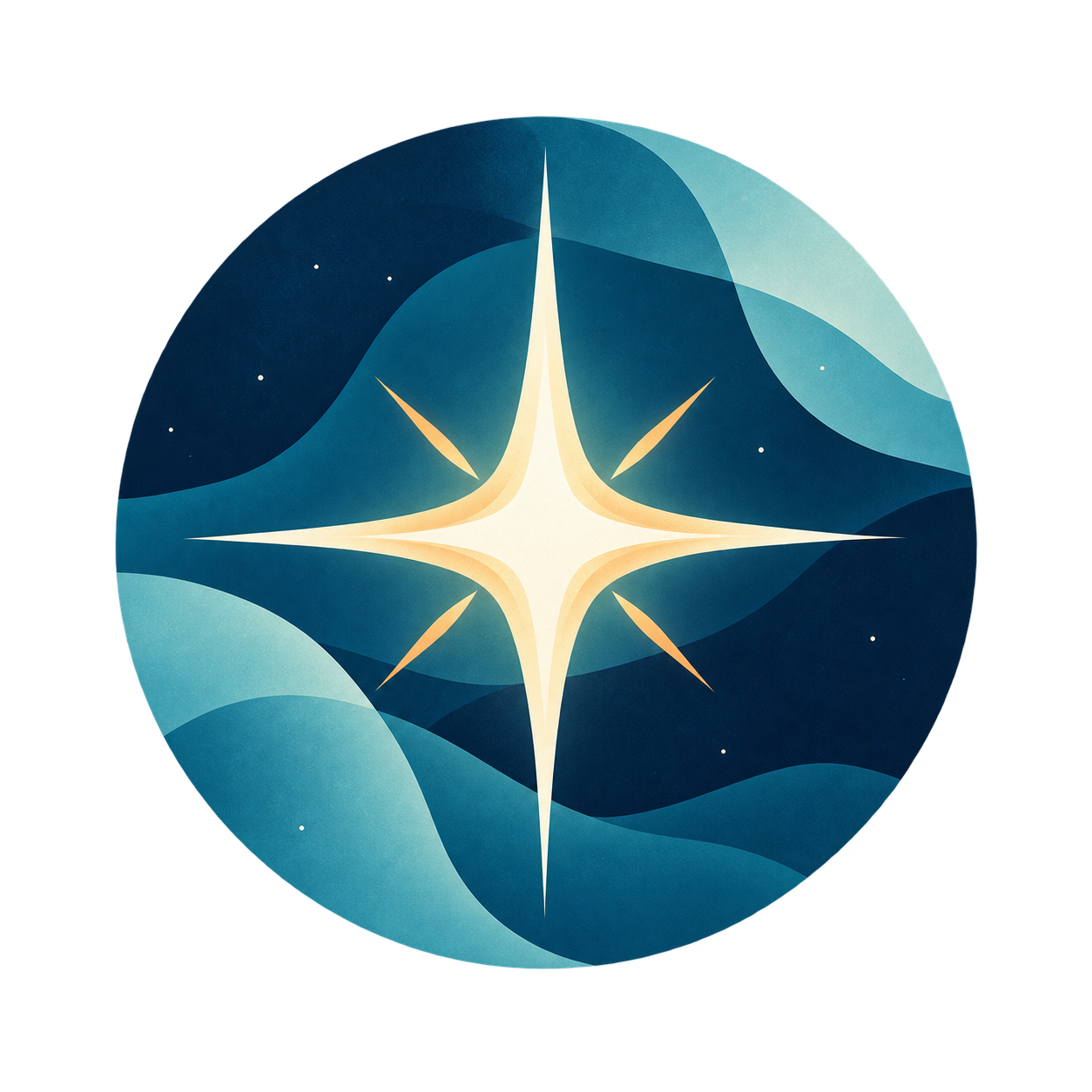 A luminous four-point star over layered teal waves