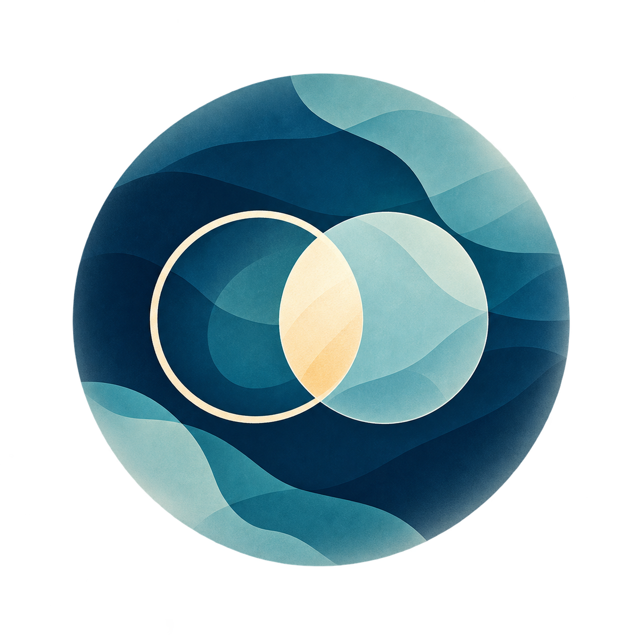 Two overlapping circles with a warm shared centre